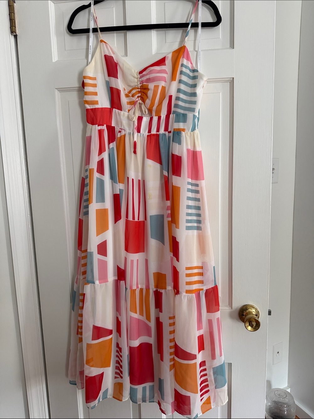 julia jordan Multicolor Geometric Midi Dress in Red, Pink, Orange, Blue